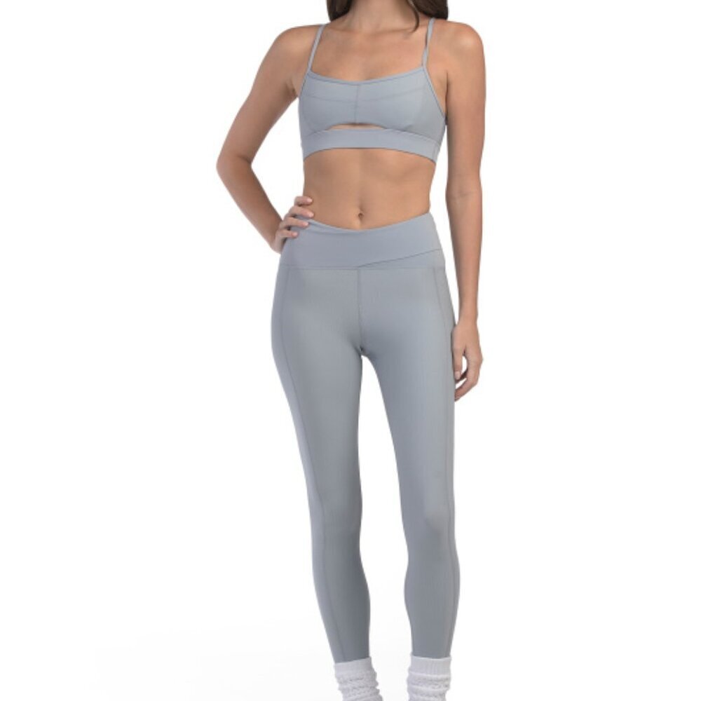 NWT$198 L*SPACE 2-PC SET Rush Sports Bra & Mercer Leggings Ribbed Haze Blue SML - Picture 3 of 11